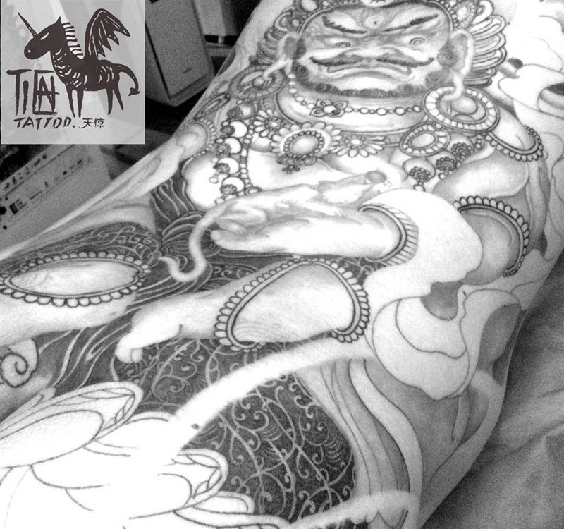 花开荼蘼纹身图片_成品背部传统习俗国画鬼神宗教原创人物纹身图案