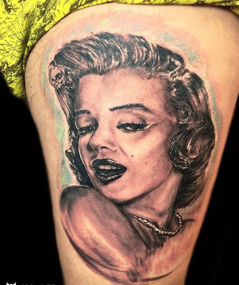 梦露纹身图片_肖像欧美人物腿部成品纹身图案