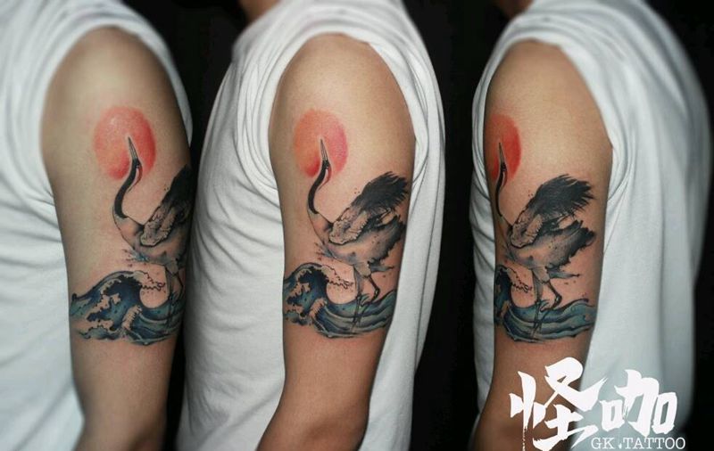 鹤纹身图片_手臂纹身图案