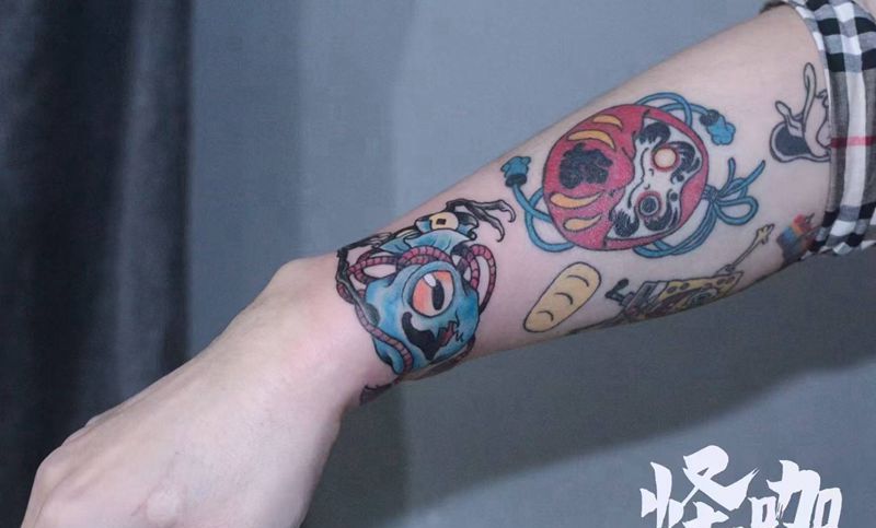 小臂拼接tattoo纹身图片_手臂Old School纹身图案