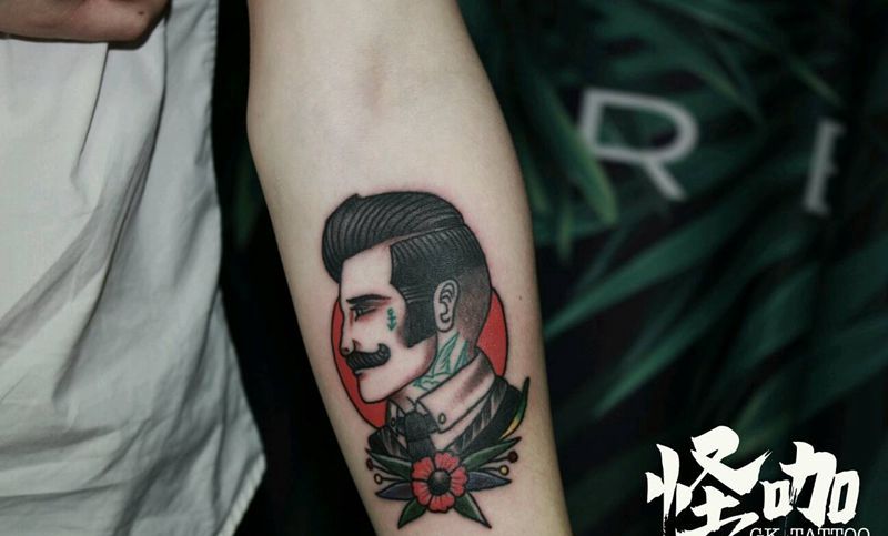 school纹身图片_手臂欧美人物原创成品纹身图案