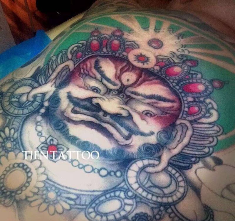 菩提心纹身图片_背部成品传统国画鬼神原创纹身图案