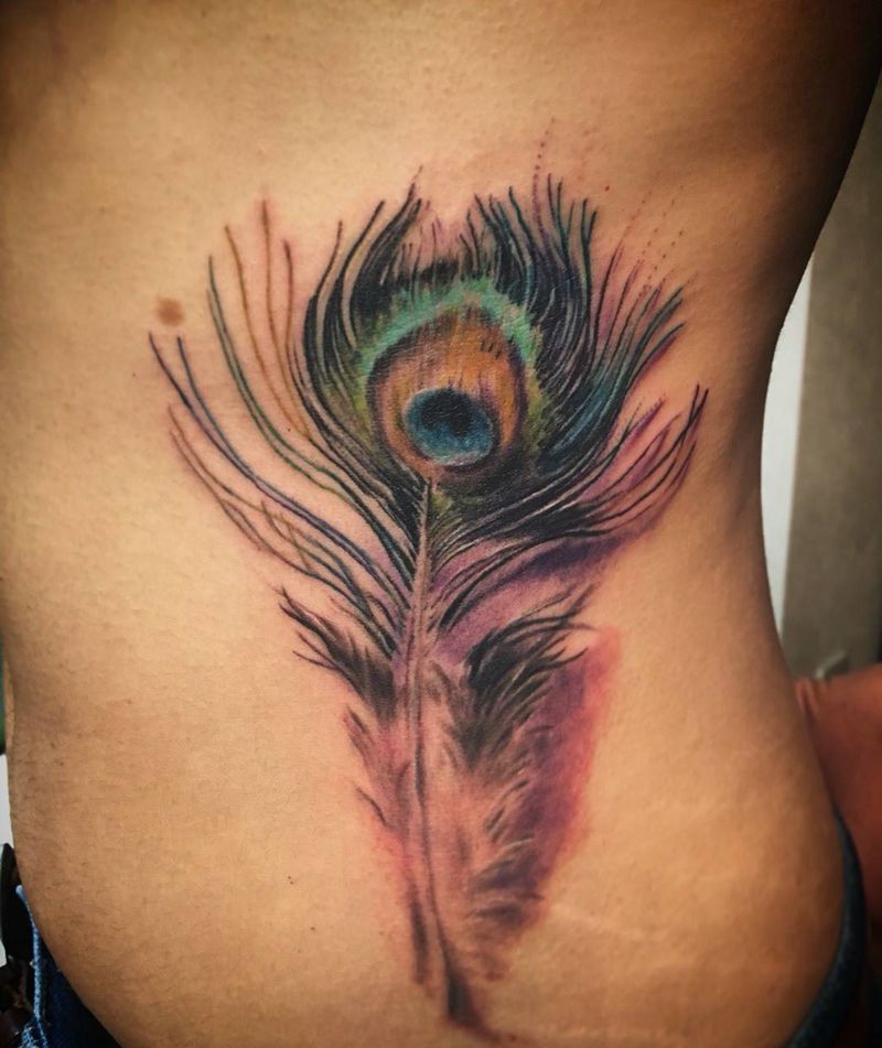 孔雀一直毛儿纹身图片_