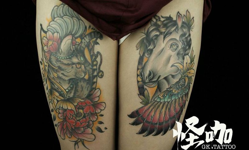 花腿纹身图片_腿部纹身图案