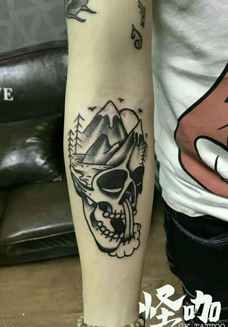 骷髅纹身图片_手臂欧美鬼神原创成品纹身图案