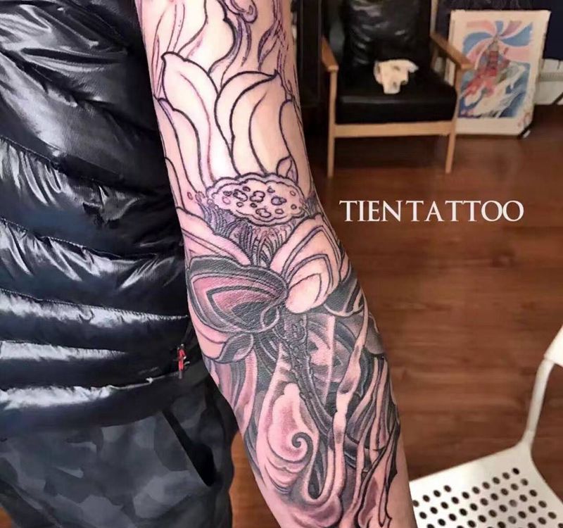 净愿纹身图片_成品手臂传统植物纹身图案