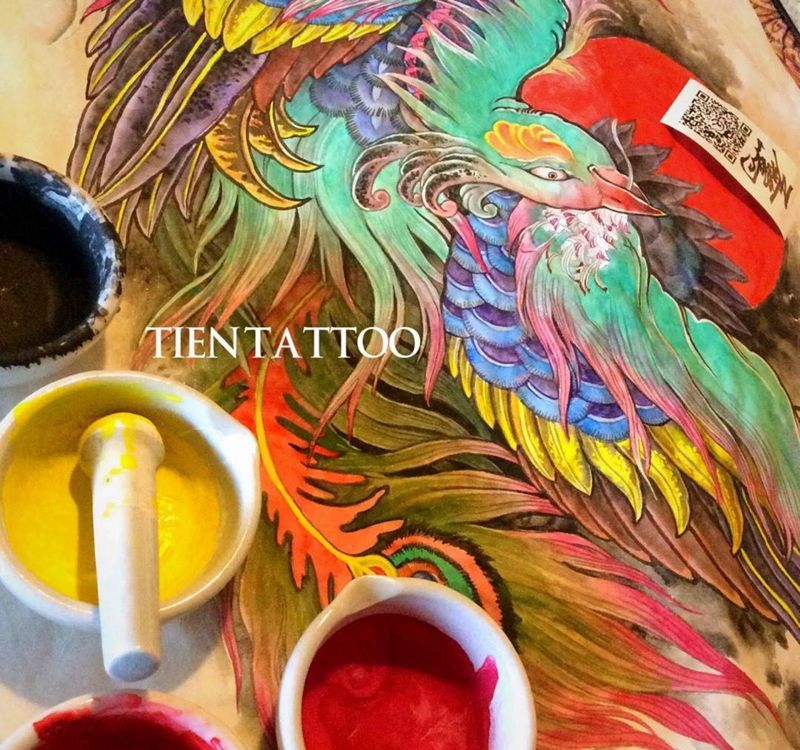 凤舞九天纹身图片_手稿背部传统习俗国画动物宗教纹身图案