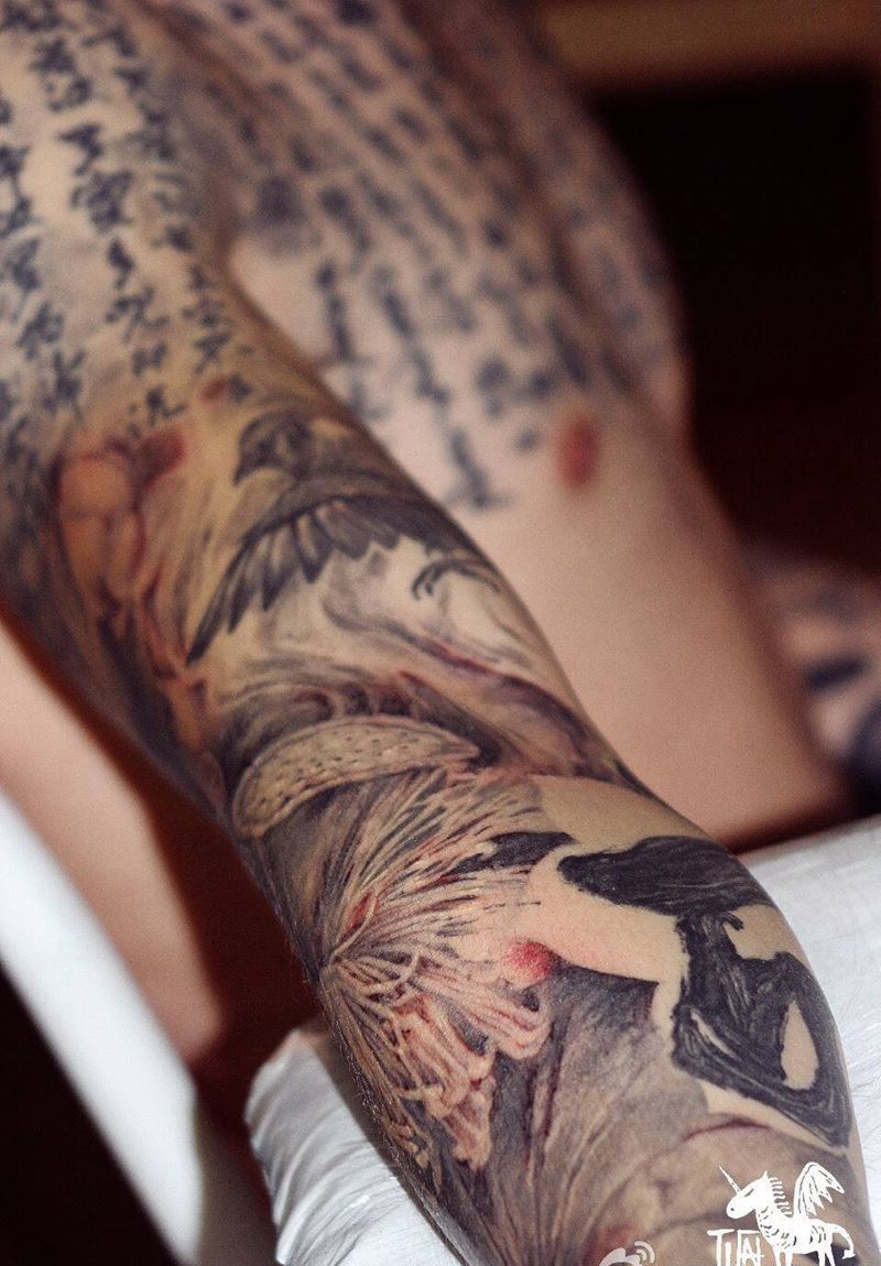 戒定慧纹身图片_成品手臂胸部传统写实字符植物原创宗教纹身图案