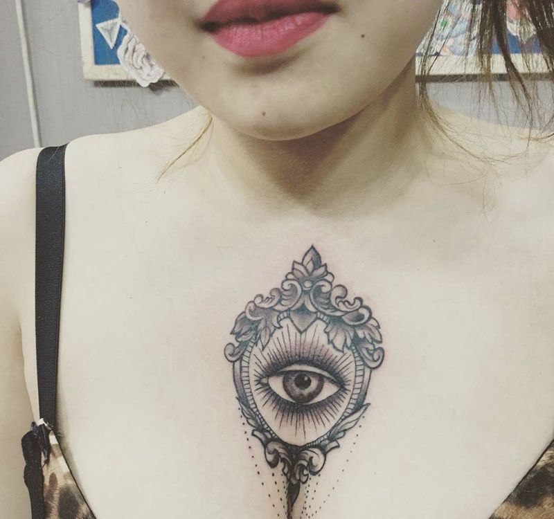 一眼纹身图片_成品胸部清新欧美植物图腾原创纹身图案