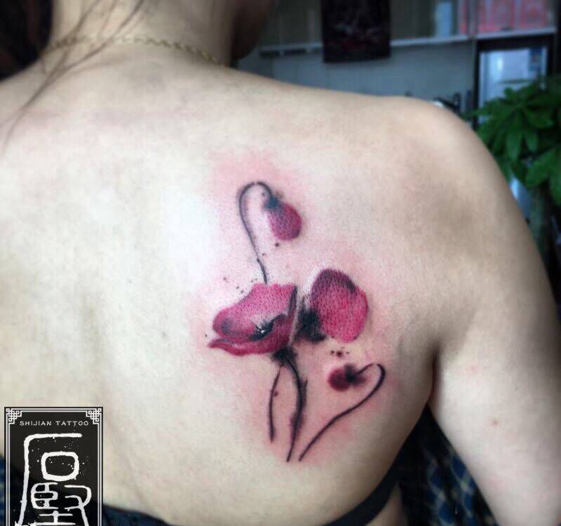 水墨罂粟纹身图片_成品纹身图案