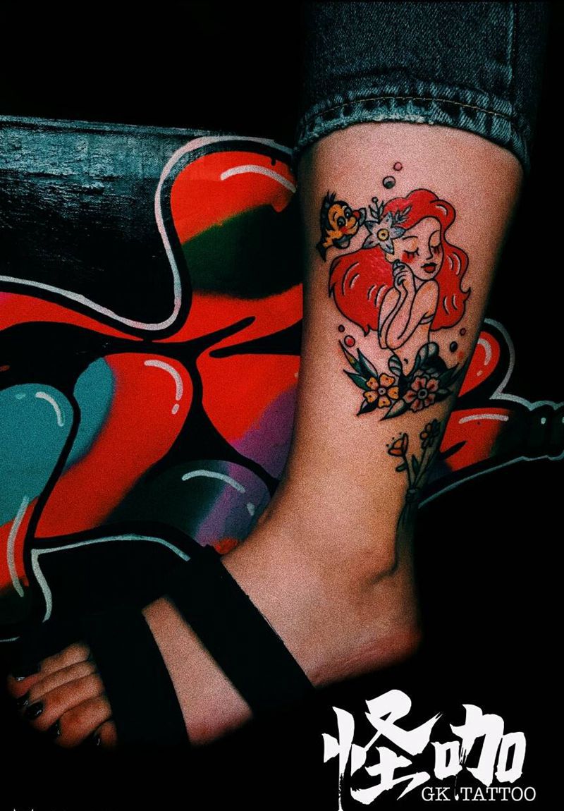 美人鱼纹身图片_腿部纹身图案