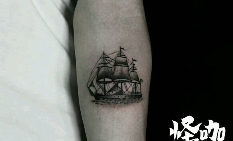 帆船纹身图片_手臂欧美原创成品纹身图案