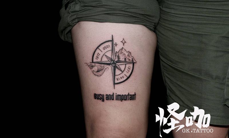 指南针纹身图片_手臂腿部纹身图案