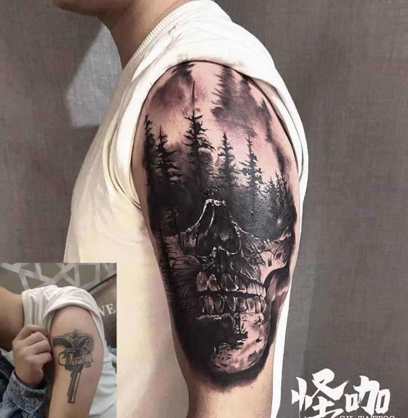 暗黑遮盖纹身图片_手臂欧美写实纹身图案