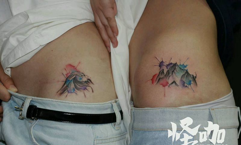 情侣纹身纹身图片_腰部欧美情侣原创成品纹身图案