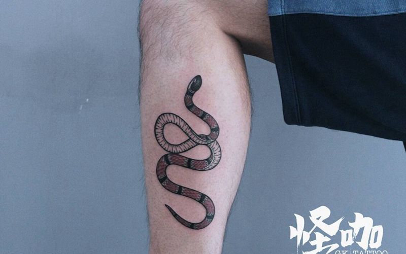 蛇纹身图片_腿部纹身图案