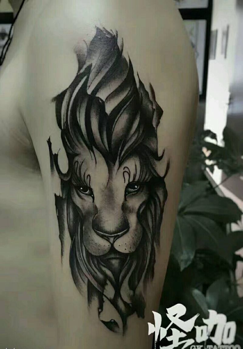 狮子纹身图片_手臂欧美动物原创成品纹身图案