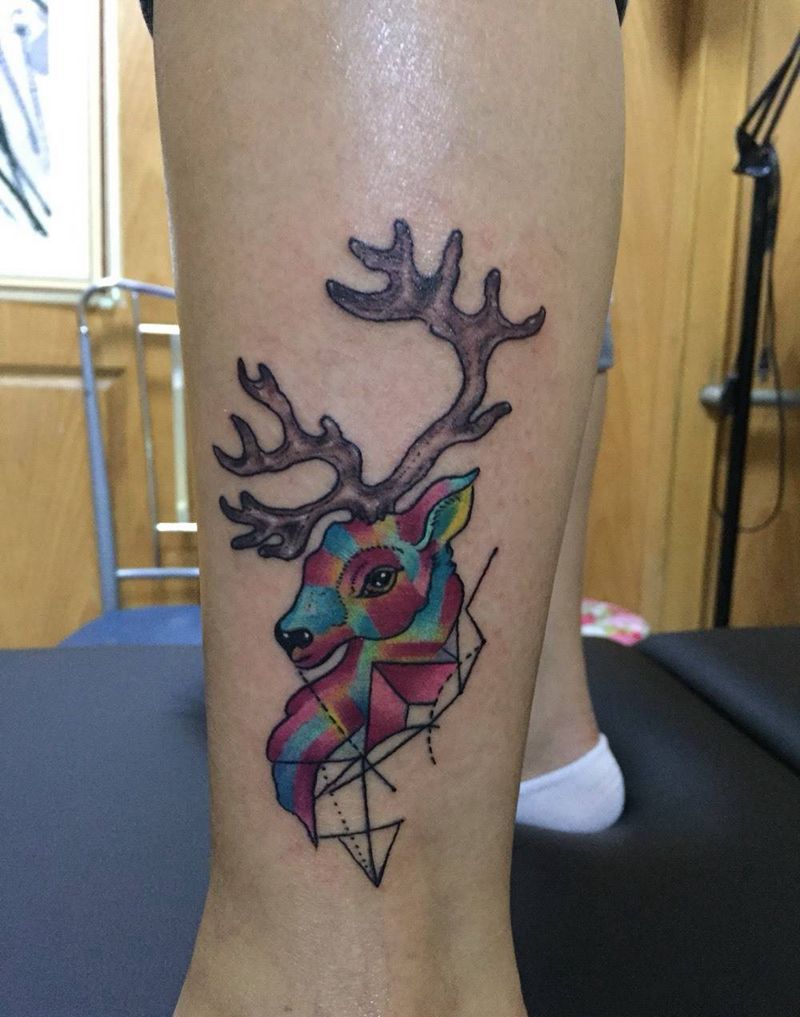 几何鹿鹿纹身图片_