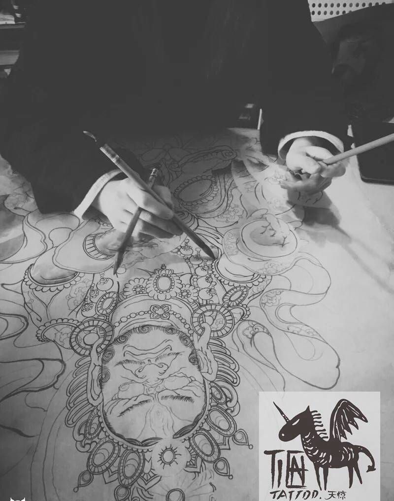 神之玄纹身图片_手稿背部习俗肖像国画鬼神宗教原创纹身图案