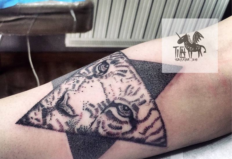 点刺 老虎纹身图片_成品手臂欧美清新动物图腾原创纹身图案