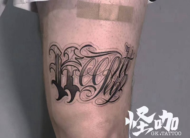 花体字tattoo纹身图片_腿部花体字纹身图案