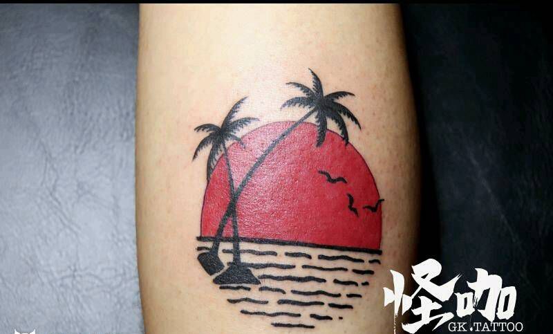 红日纹身图片_腿部欧美静物原创成品纹身图案