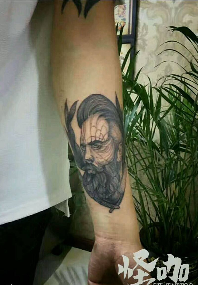 头像纹身图片_手臂欧美人物原创成品纹身图案