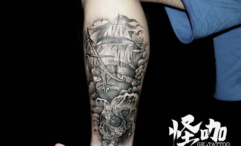 船纹身图片_腿部纹身图案