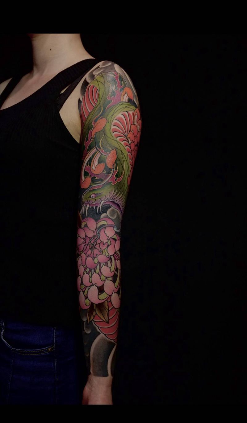 花与蛇纹身图片_