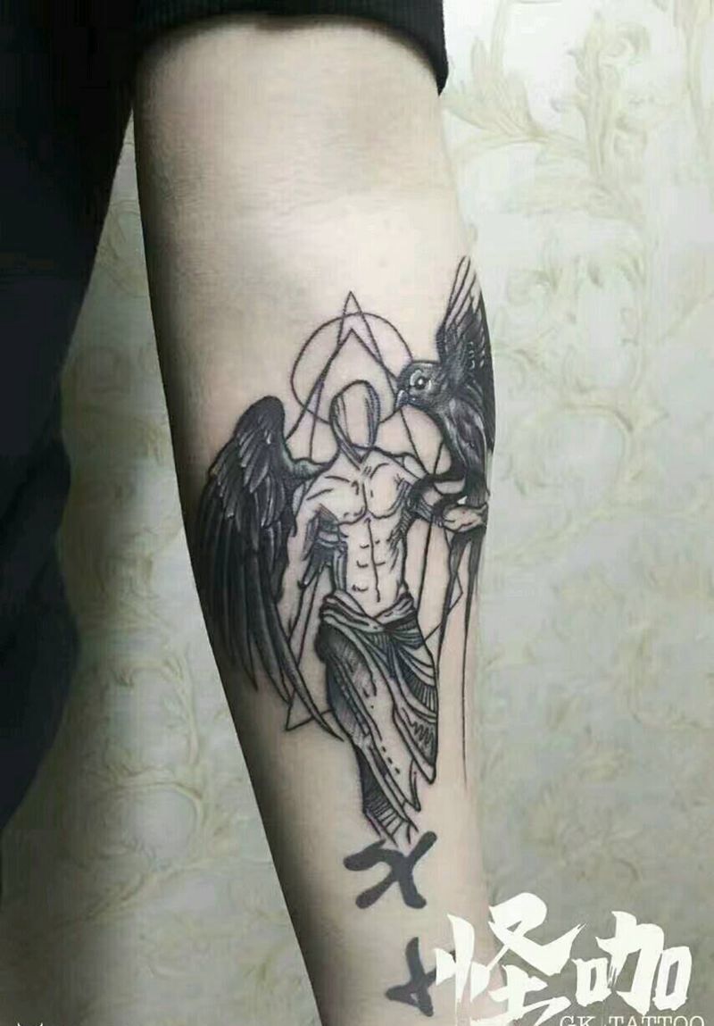 天使纹身图片_手臂欧美鬼神原创成品纹身图案