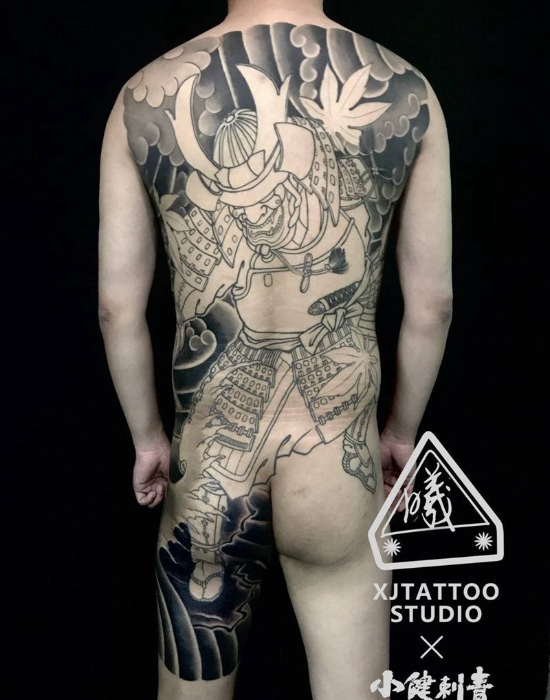 大武士纹身图片_成品背部传统人物武士纹身图案