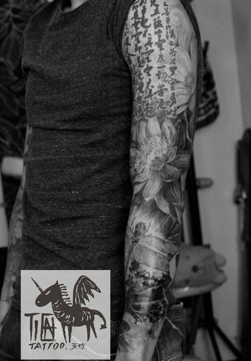 花臂纹身图片_成品手臂传统国画宗教原创纹身图案