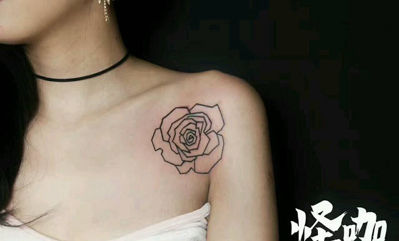 玫瑰纹身图片_肩部欧美植物原创成品纹身图案