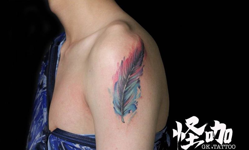 羽毛纹身图片_成品手臂欧美原创静物纹身图案