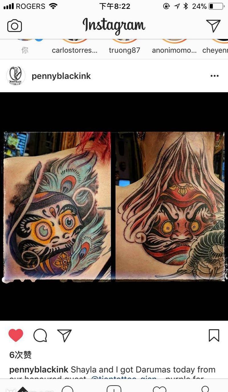 情侣达摩财神纹身图片_成品颈部背部传统鬼神宗教达摩财神纹身图案