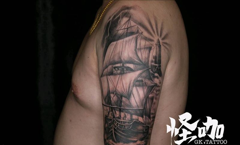 帆船纹身图片_