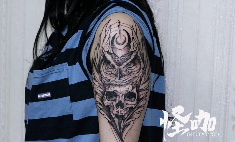 猫头鹰纹身图片_手臂纹身图案