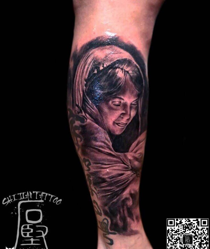 黑白圣母纹身图片_