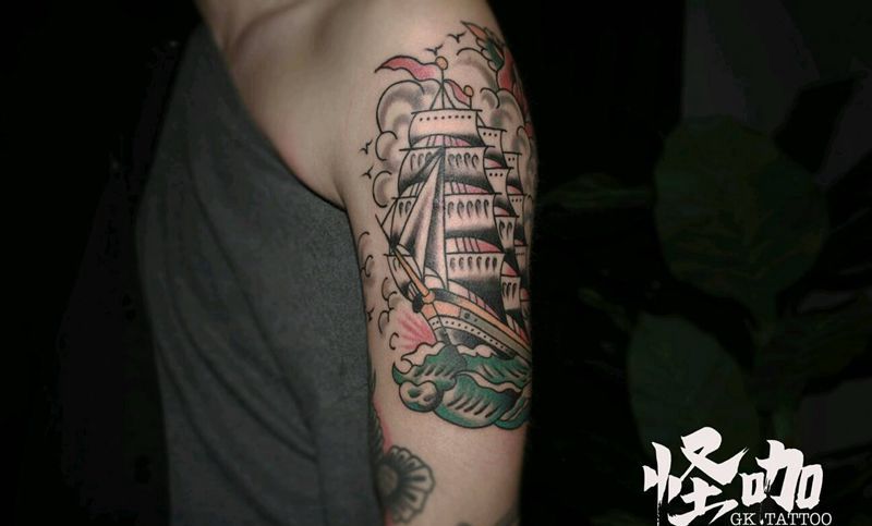 帆船⛵纹身图片_手臂纹身图案