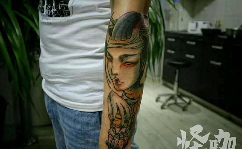 原创作品纹身图片_手臂传统鬼神原创成品纹身图案