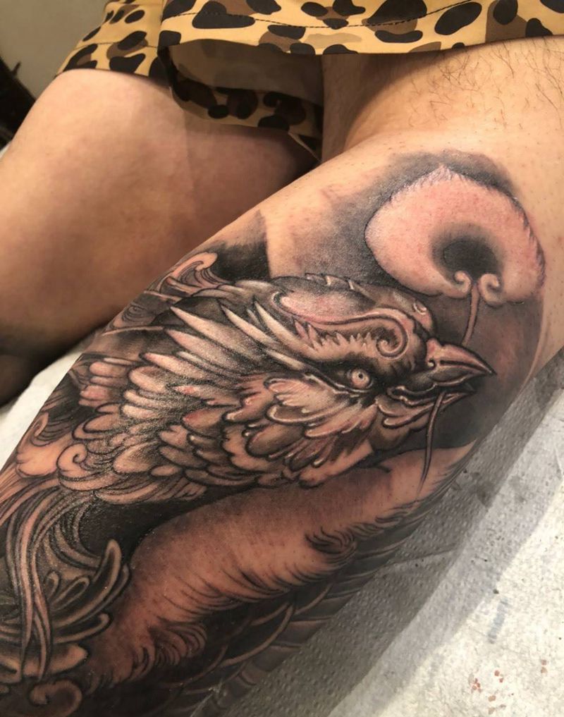 凤纹身图片_成品腿部传统国画动物凤凰纹身图案