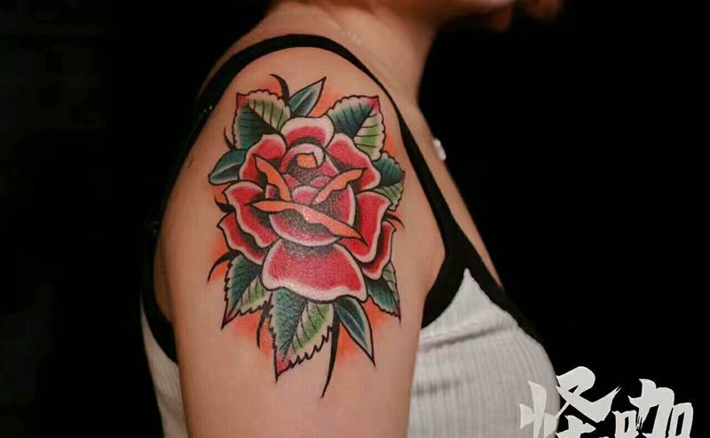 玫瑰纹身图片_手臂欧美植物原创成品纹身图案