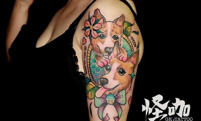 小狗纹身图片_手臂纹身图案