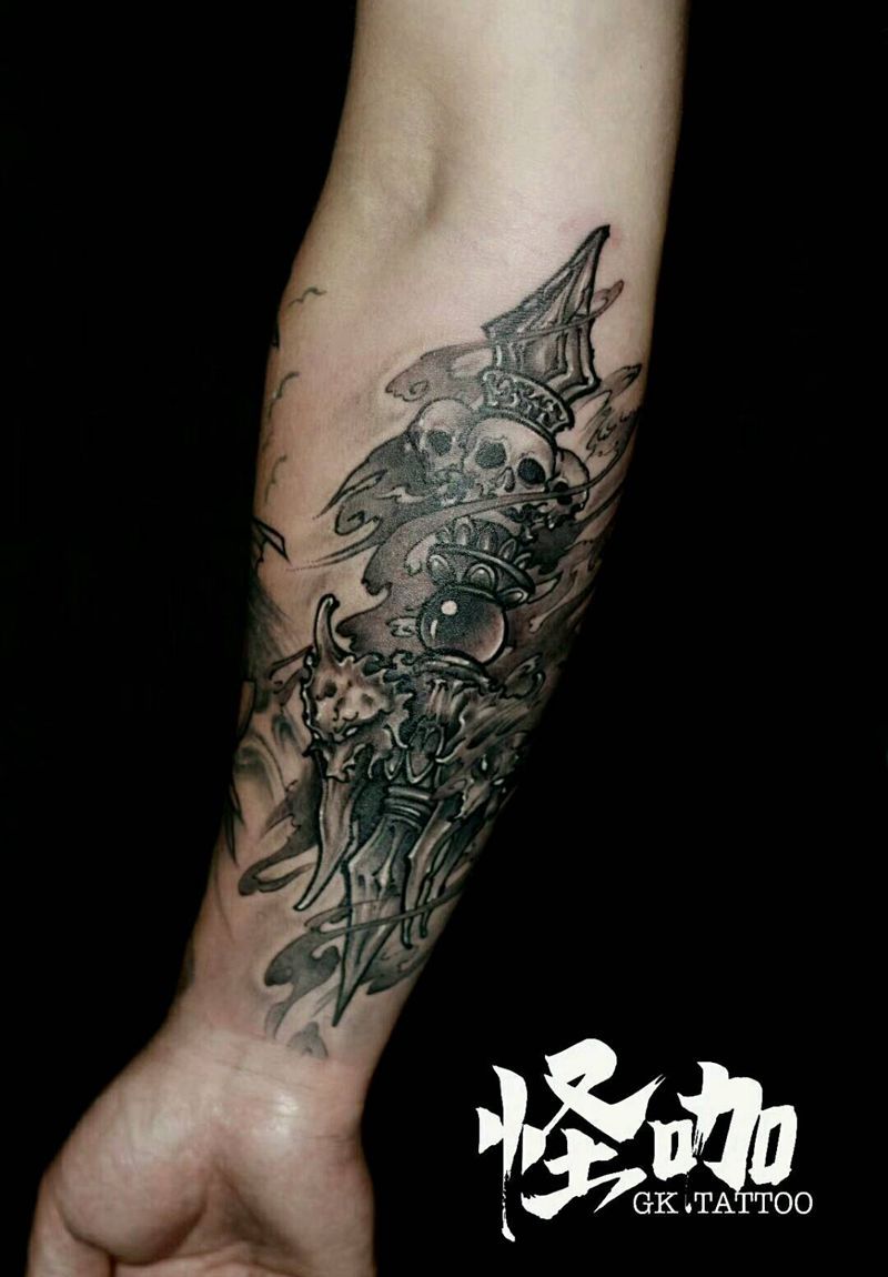 降魔杵纹身图片_手臂传统鬼神原创成品纹身图案