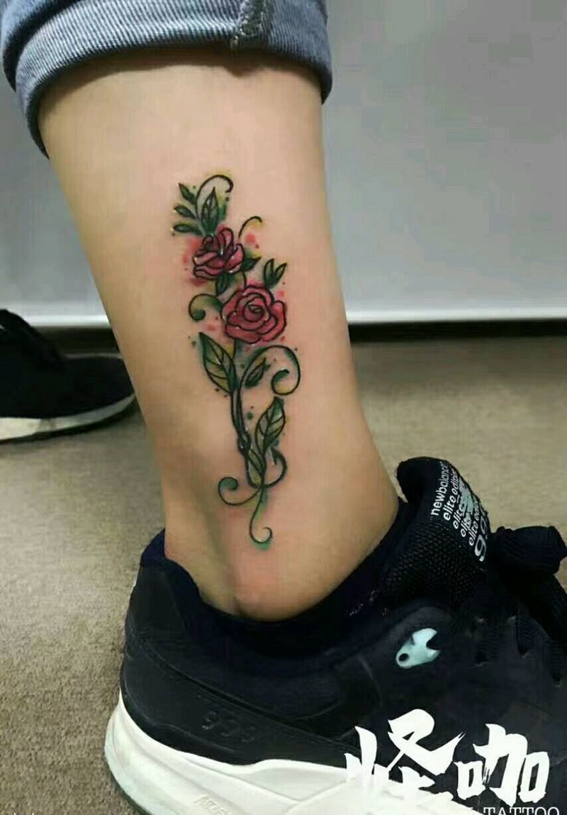 玫瑰纹身图片_手臂欧美植物原创成品纹身图案