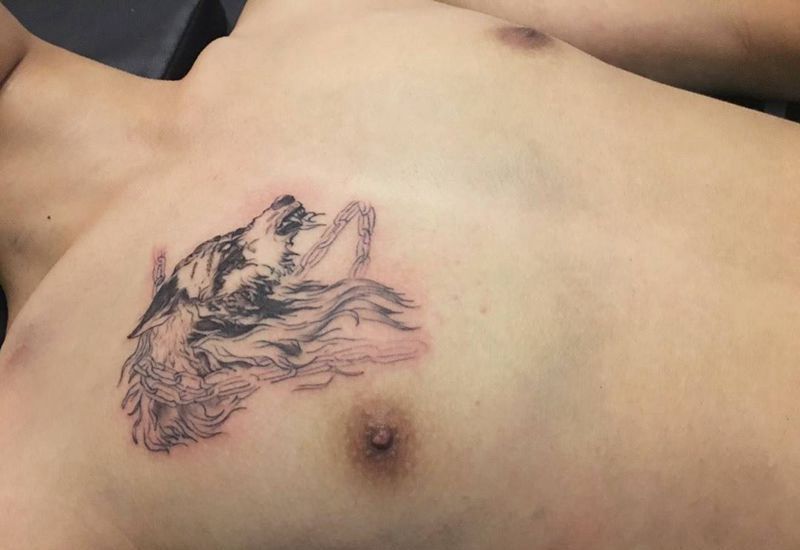 狼头一枚纹身图片_