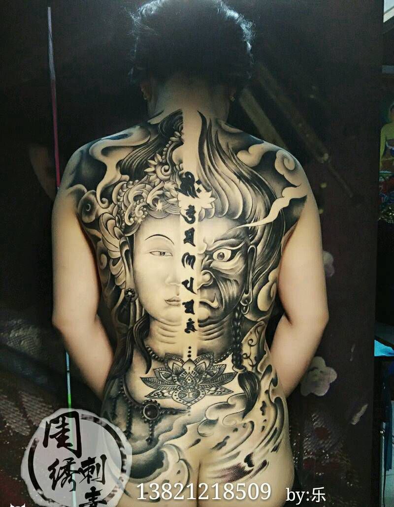 一念之间纹身图片_背部传统人物鬼神宗教成品纹身图案