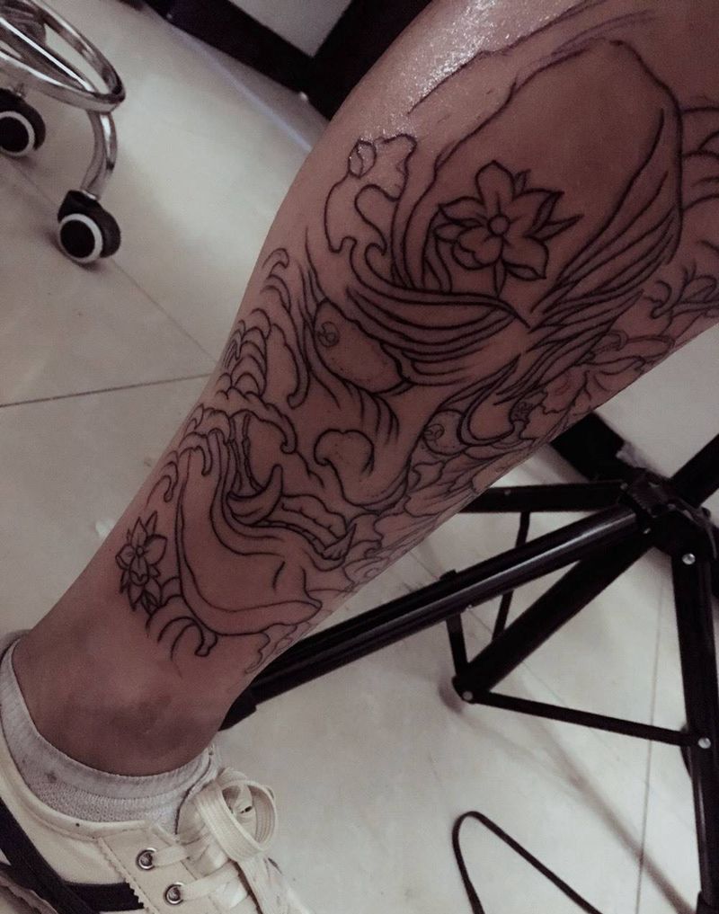 小腿般若纹身图片_