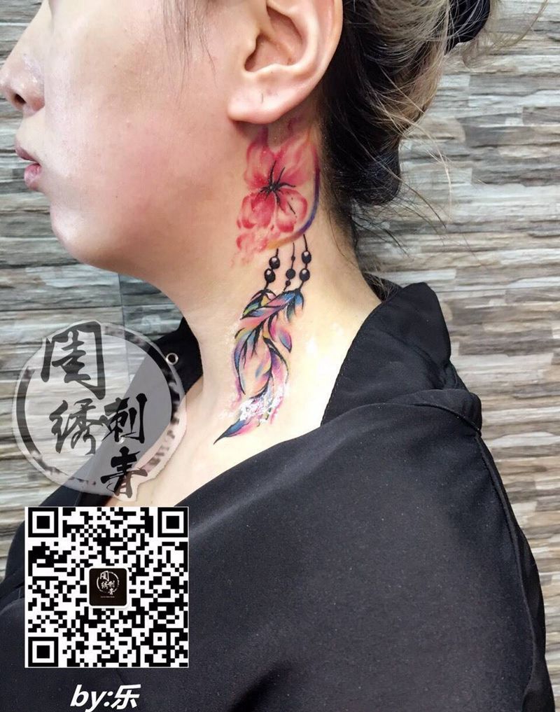 捕梦网纹身图片_成品颈部肩部清新欧美图腾原创静物纹身图案