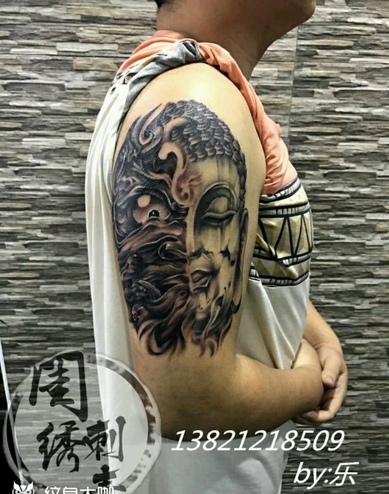 一念之间大臂纹身图片_肩部手臂传统人物鬼神宗教成品纹身图案